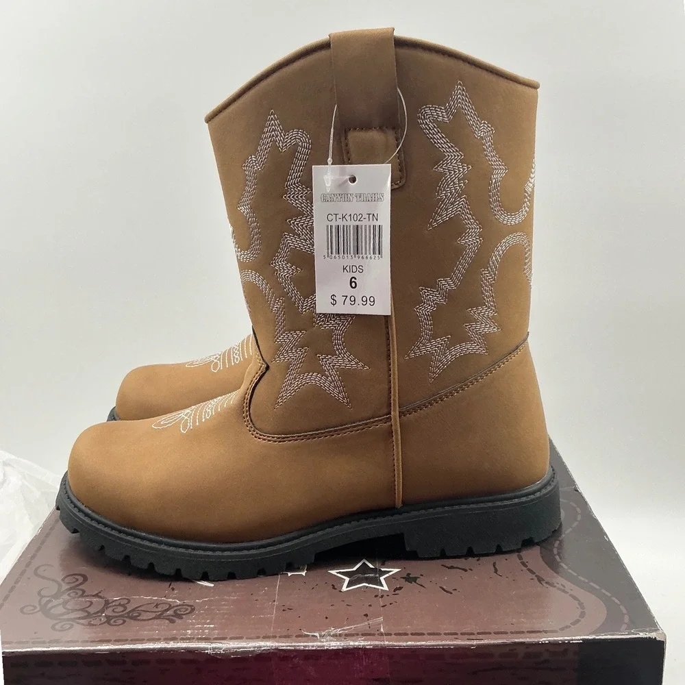Canyon Trails Kids Tan Western Cowboy Boots CT-K102-TN Size 6M NWT